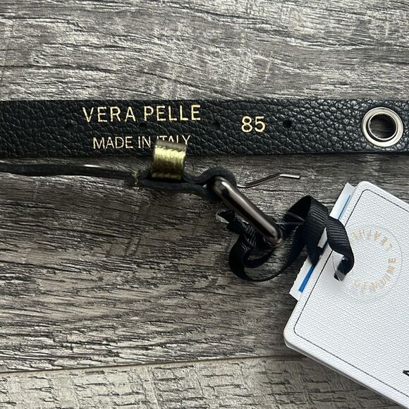 Marlon Vera Pelle Metallic Green Black Leather Belt Italy Sz 85 NWT main image 5